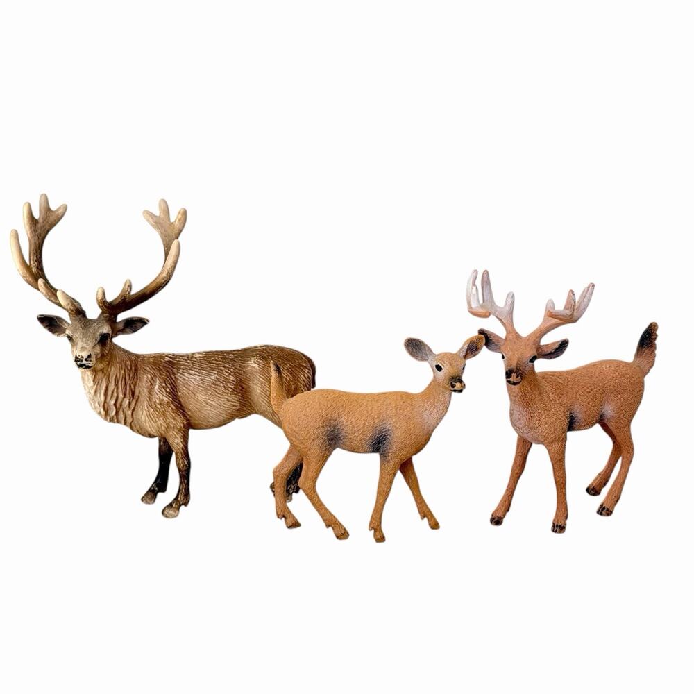 Vintage Schleich 2002 Red Deer Stag Figurine Set with 2 Bonus Woodland Deer